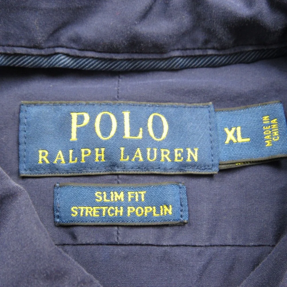 Polo Ralph Lauren Shirt Mens Extra Large Blue Stretch Poplin Button‎ Slim Fit